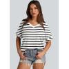 imageWIHOLL Womens Oversized Tshirts Summer Tops 2025 Short Sleeve V Neck Shirts Outfits Plus Size Clothes2black Stripe