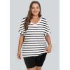 imageWIHOLL Womens Oversized Tshirts Summer Tops 2025 Short Sleeve V Neck Shirts Outfits Plus Size Clothes2black Stripe