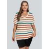 imageWIHOLL Womens Oversized Tshirts Summer Tops 2025 Short Sleeve V Neck Shirts Outfits Plus Size Clothes2orange Stripes