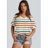 imageWIHOLL Womens Oversized Tshirts Summer Tops 2025 Short Sleeve V Neck Shirts Outfits Plus Size Clothes2orange Stripes