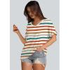 imageWIHOLL Womens Oversized Tshirts Summer Tops 2025 Short Sleeve V Neck Shirts Outfits Plus Size Clothes2orange Stripes