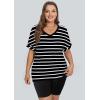 imageWIHOLL Womens Oversized Tshirts Summer Tops 2025 Short Sleeve V Neck Shirts Outfits Plus Size Clothes2white Stripe
