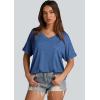 imageWIHOLL Womens Oversized Tshirts Summer Tops 2025 Short Sleeve V Neck Shirts Outfits Plus Size ClothesBlue