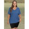 imageWIHOLL Womens Oversized Tshirts Summer Tops 2025 Short Sleeve V Neck Shirts Outfits Plus Size ClothesBlue