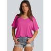 imageWIHOLL Womens Oversized Tshirts Summer Tops 2025 Short Sleeve V Neck Shirts Outfits Plus Size ClothesHot Pink