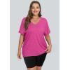 imageWIHOLL Womens Oversized Tshirts Summer Tops 2025 Short Sleeve V Neck Shirts Outfits Plus Size ClothesHot Pink