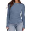 imageWIHOLL Long Sleeve Shirts for Women Side Ruched Outfits 2024 Fall Clothes Tops Slim Fit Fashion Crew Neck Basic Tees