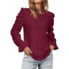 imageWIHOLL Puff Sleeve Tops for Women Crewneck Eyelet Tunic Shirts Fall Clothes