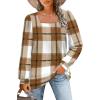 imageWIHOLL Tunic Tops for Women Loose Fit Long Sleeve Shirts Square Neck Tops24yellow Plaid