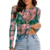 imageWIHOLL Womens Mesh Sheer Tops Sexy Crew Neck Summer Loose FIt Party Clubwear ShirtsC3 Green Print