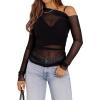 imageWIHOLL Womens Mesh Sheer Tops Sexy Crew Neck Summer Loose FIt Party Clubwear ShirtsDblack