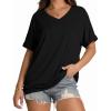 imageWIHOLL Womens Oversized Tshirts Summer Tops 2025 Short Sleeve V Neck Shirts Outfits Plus Size Clothes1black