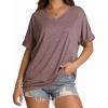 imageWIHOLL Womens Oversized Tshirts Summer Tops 2025 Short Sleeve V Neck Shirts Outfits Plus Size Clothes1brown Coffee