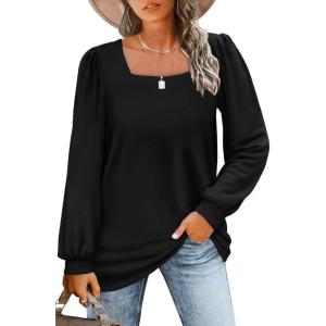 imageWIHOLL Tunic Tops for Women Loose Fit Long Sleeve Shirts Square Neck Tops01black