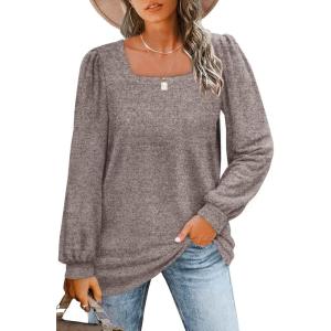 imageWIHOLL Tunic Tops for Women Loose Fit Long Sleeve Shirts Square Neck Tops01coffee