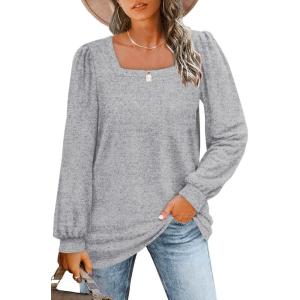 imageWIHOLL Tunic Tops for Women Loose Fit Long Sleeve Shirts Square Neck Tops01light Grey