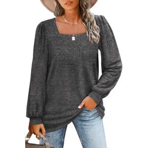 imageWIHOLL Tunic Tops for Women Loose Fit Long Sleeve Shirts Square Neck Tops02dark Grey