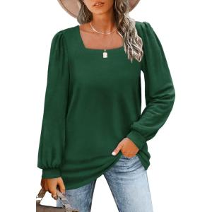 imageWIHOLL Tunic Tops for Women Loose Fit Long Sleeve Shirts Square Neck Tops05green
