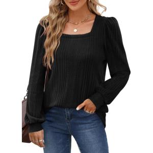 imageWIHOLL Tunic Tops for Women Loose Fit Long Sleeve Shirts Square Neck Tops06black