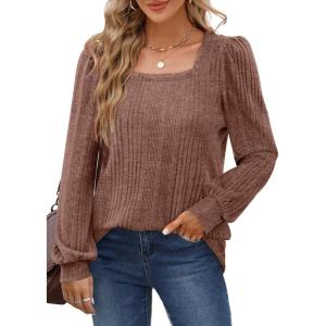 imageWIHOLL Tunic Tops for Women Loose Fit Long Sleeve Shirts Square Neck Tops06brown