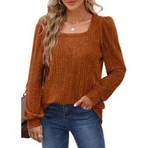 imageWIHOLL Tunic Tops for Women Loose Fit Long Sleeve Shirts Square Neck Tops06caramel