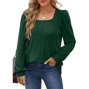 imageWIHOLL Tunic Tops for Women Loose Fit Long Sleeve Shirts Square Neck Tops06dark Green