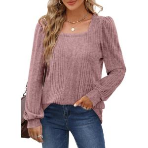 imageWIHOLL Tunic Tops for Women Loose Fit Long Sleeve Shirts Square Neck Tops06pink