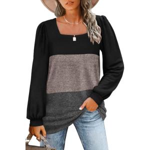 imageWIHOLL Tunic Tops for Women Loose Fit Long Sleeve Shirts Square Neck Tops07black Coffee Grey