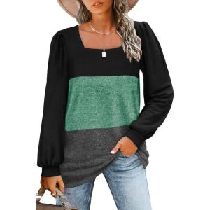 imageWIHOLL Tunic Tops for Women Loose Fit Long Sleeve Shirts Square Neck Tops07black Green Grey