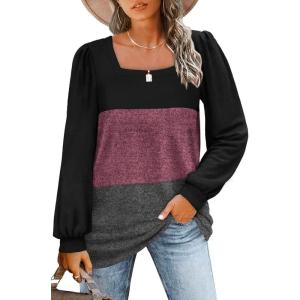 imageWIHOLL Tunic Tops for Women Loose Fit Long Sleeve Shirts Square Neck Tops07black Red Grey