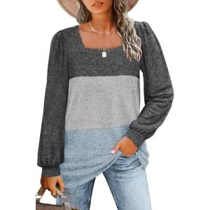 imageWIHOLL Tunic Tops for Women Loose Fit Long Sleeve Shirts Square Neck Tops07grey Lightgrey Blue