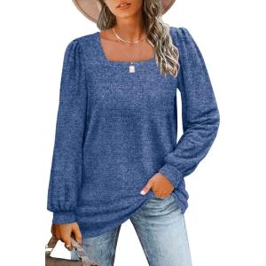 imageWIHOLL Tunic Tops for Women Loose Fit Long Sleeve Shirts Square Neck Tops08royal Blue