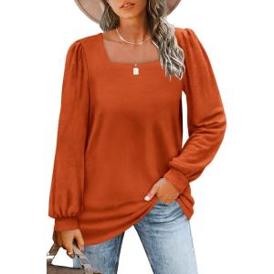 imageWIHOLL Tunic Tops for Women Loose Fit Long Sleeve Shirts Square Neck Tops09orange