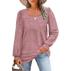 imageWIHOLL Tunic Tops for Women Loose Fit Long Sleeve Shirts Square Neck Tops13grey Pink