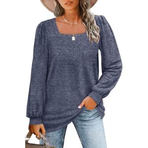 imageWIHOLL Tunic Tops for Women Loose Fit Long Sleeve Shirts Square Neck Tops14black Blue