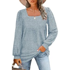 imageWIHOLL Tunic Tops for Women Loose Fit Long Sleeve Shirts Square Neck Tops15grey Blue