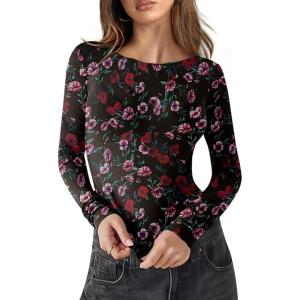 imageWIHOLL Womens Mesh Sheer Tops Sexy Crew Neck Summer Loose FIt Party Clubwear ShirtsC2 Black Print