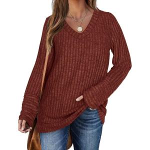 imageWIHOLL Womens Summer Tops Casual V Neck Puff Sleeve Soft Twist ShirtsCaramel Orange1