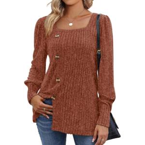 imageWIHOLL Womens Tops Dressy Casual Fall Sweaters Square Neck Fashion Clothes 20230caramel Orange