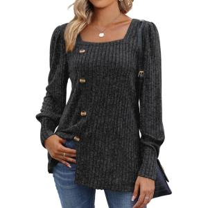 imageWIHOLL Womens Tops Dressy Casual Fall Sweaters Square Neck Fashion Clothes 20230grey