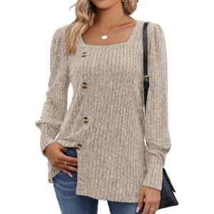 imageWIHOLL Womens Tops Dressy Casual Fall Sweaters Square Neck Fashion Clothes 20230khaki