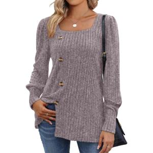 imageWIHOLL Womens Tops Dressy Casual Fall Sweaters Square Neck Fashion Clothes 20230pinkgrey