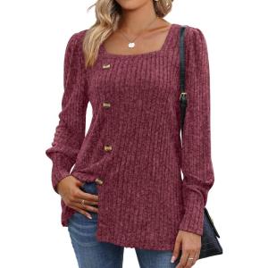 imageWIHOLL Womens Tops Dressy Casual Fall Sweaters Square Neck Fashion Clothes 20230red