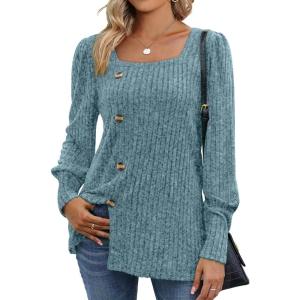 imageWIHOLL Womens Tops Dressy Casual Fall Sweaters Square Neck Fashion Clothes 20231blue