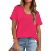 imageWIHOLL Summer Tops for Women Scoop Neck Basic Tees Short Sleeve Casual TShirts Loose FitHot Pink