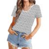 imageWIHOLL Summer Tops for Women Scoop Neck Basic Tees Short Sleeve Casual TShirts Loose FitStriped Black