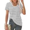 imageWIHOLL Summer Tops for Women Scoop Neck Basic Tees Short Sleeve Casual TShirts Loose FitStriped Black
