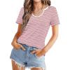 imageWIHOLL Summer Tops for Women Scoop Neck Basic Tees Short Sleeve Casual TShirts Loose FitStriped Pink
