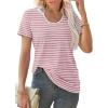 imageWIHOLL Summer Tops for Women Scoop Neck Basic Tees Short Sleeve Casual TShirts Loose FitStriped Pink