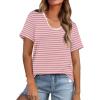 imageWIHOLL Summer Tops for Women Scoop Neck Basic Tees Short Sleeve Casual TShirts Loose FitStriped Pink